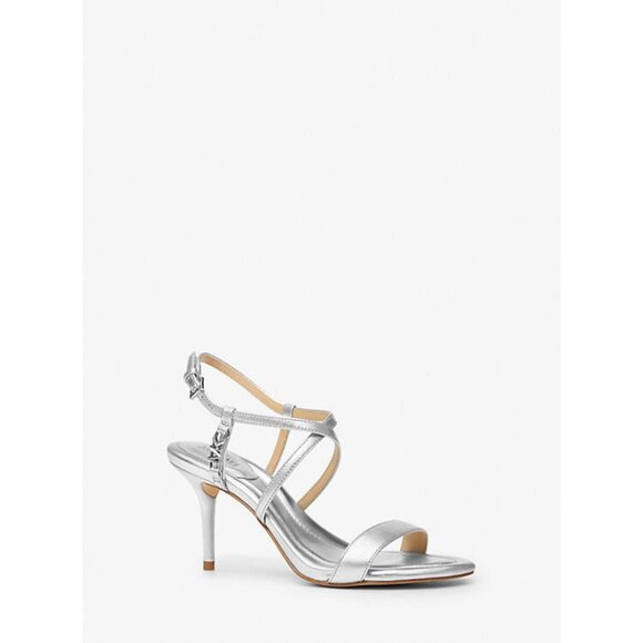 Michael Kors Veronica Heeled Sandal Women Sz 10 Silver Leather Buckle Fastening - Picture 1 of 3